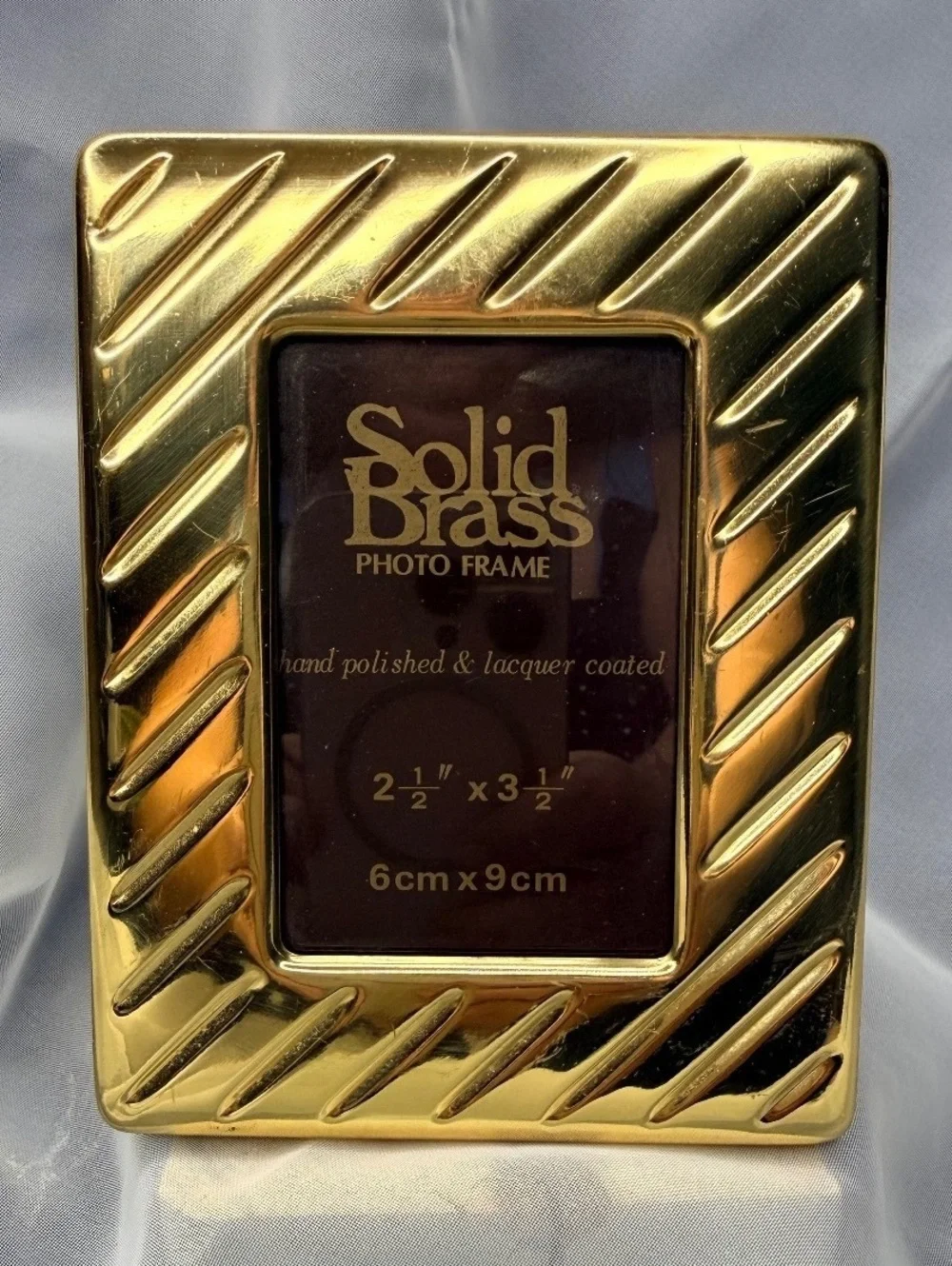 Solid Brass Photo Frame 2.5x3.5 Ribbed Gold Tone Vintage 1980s 1990s Desk Frame